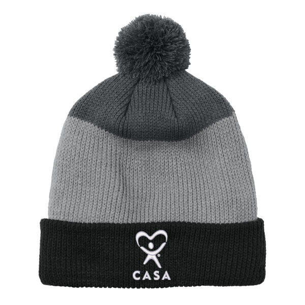 CASA Embroidered - Cozy Striped Pom Beanie Thumbnail