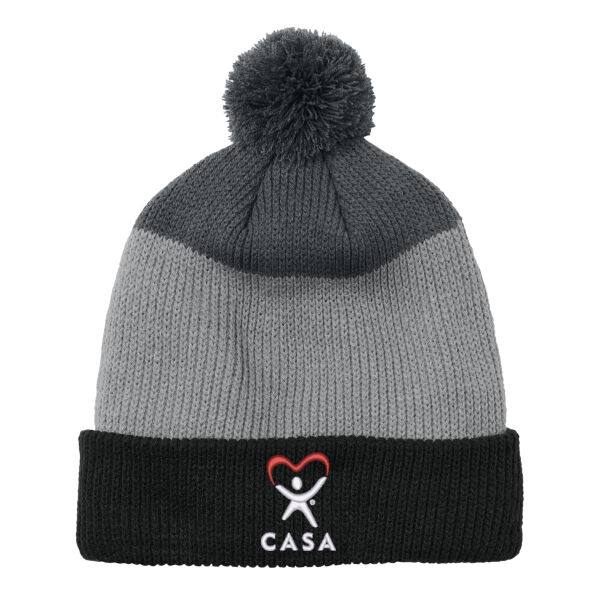 CASA Embroidered - Cozy Striped Pom Beanie Thumbnail